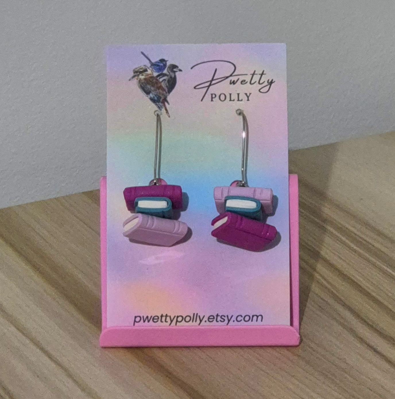 Purple & Teal Bookstack - Bookish Dangle Earrings