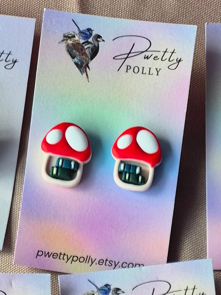 Mushroom Bookshelf - Bookish Dangle Earrings