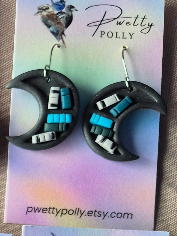 Half Moon Grey - Bookish Dangle Earrings