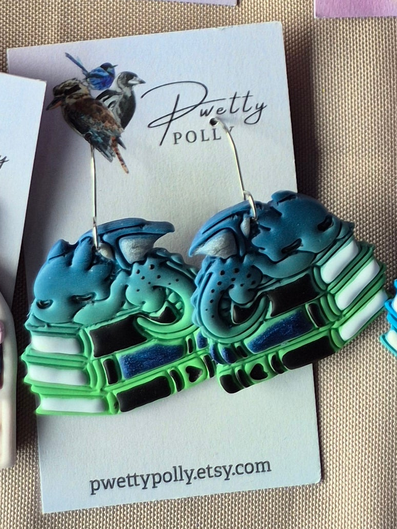 Book Dragon Green - Bookish Dangle Earrings