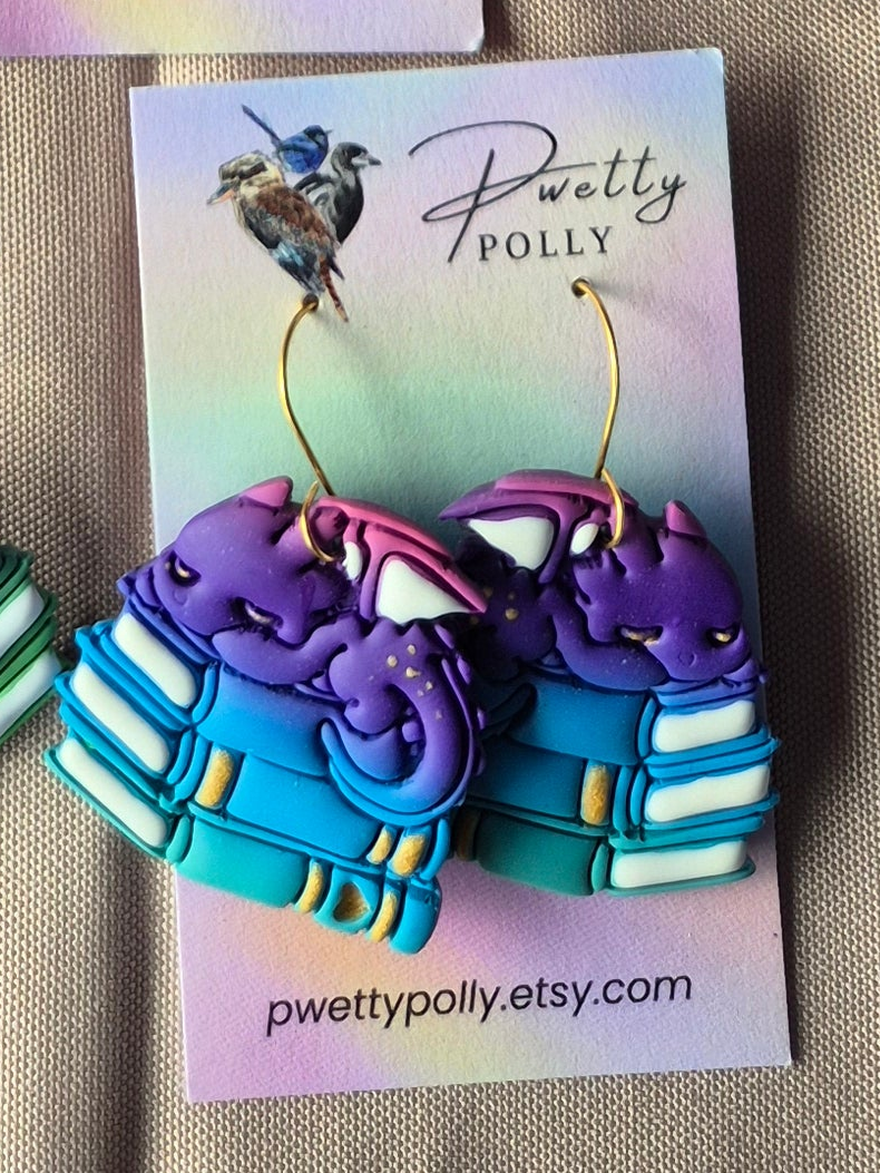 Book Dragon Purple - Bookish Dangle Earrings