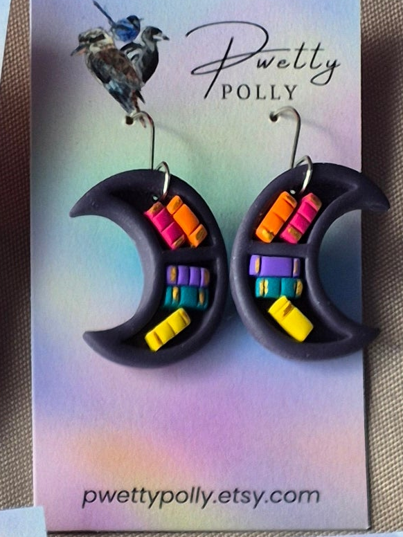 Half Moon Purple - Bookish Dangle Earrings